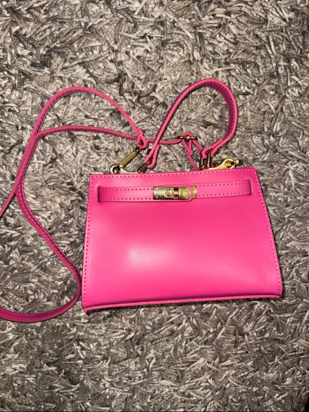 Pink Leather Crossbody Bag - Brand Unspecified